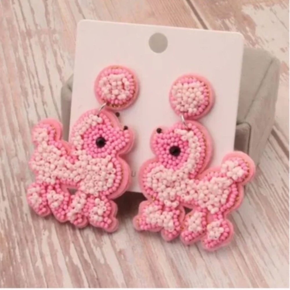 ❤️❤️ FREE Poodle Dog Puppy Chic Girly Beaded Glam Graphic Pop Artsy Art Earrings